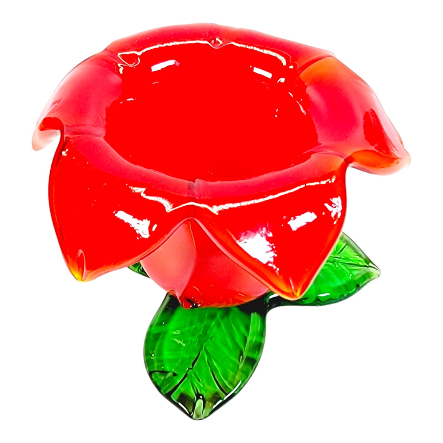 Hand Blown Red Art Glass Tulip Flower Votive, Tea Light Candle Holder 3"