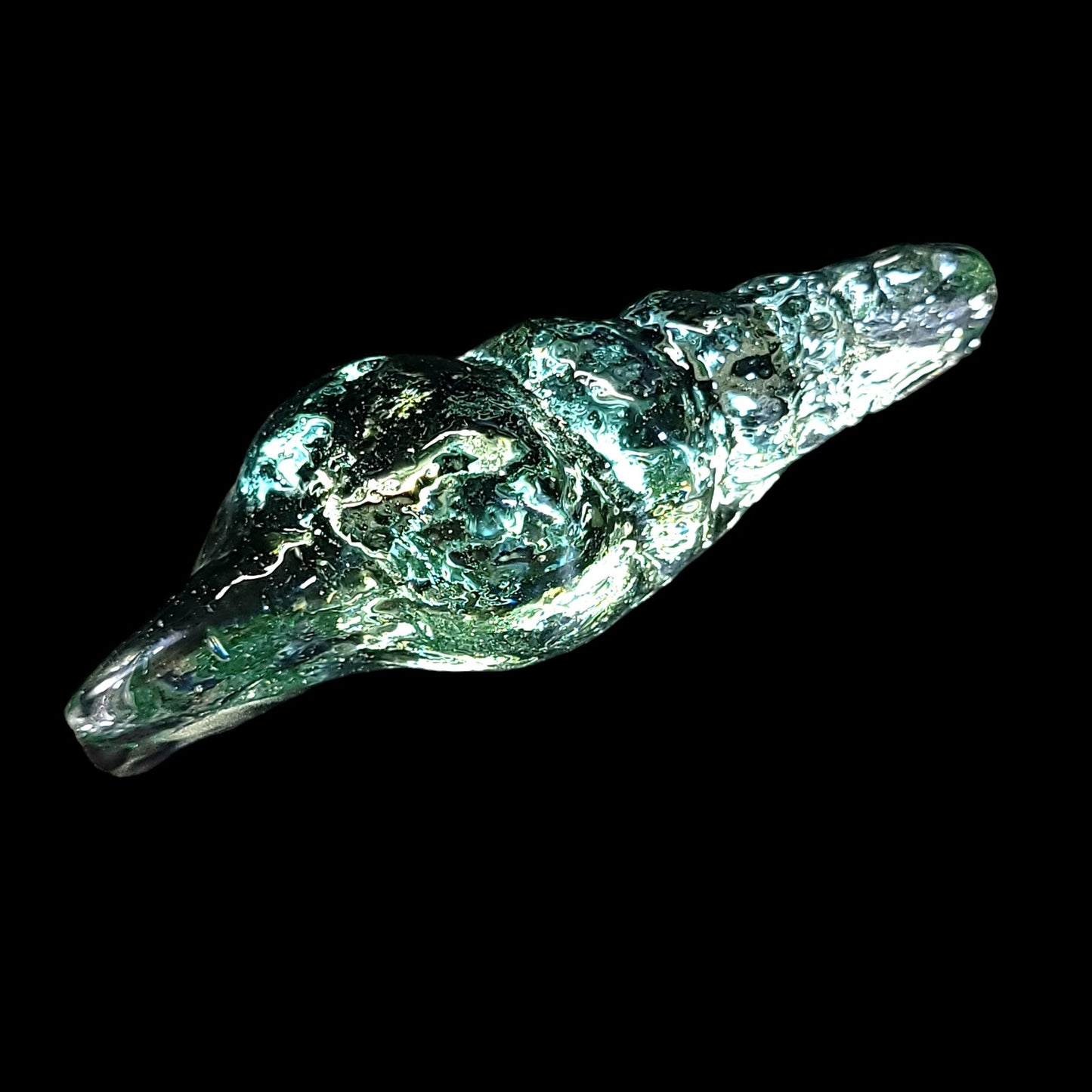 Art GlassConch Spiral Corkscrew Sea Shell, Recycled Green Glass Shell