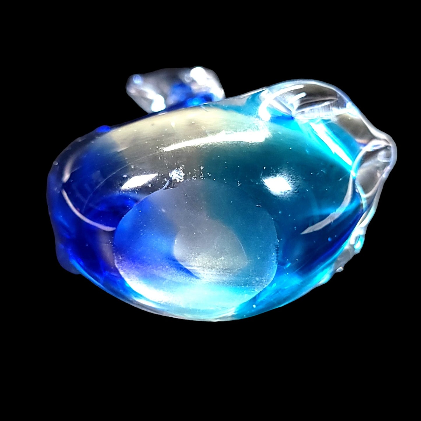 AS IS Handblown Art Glass Swan Paperweight, Blure Swirl Glass FLAW