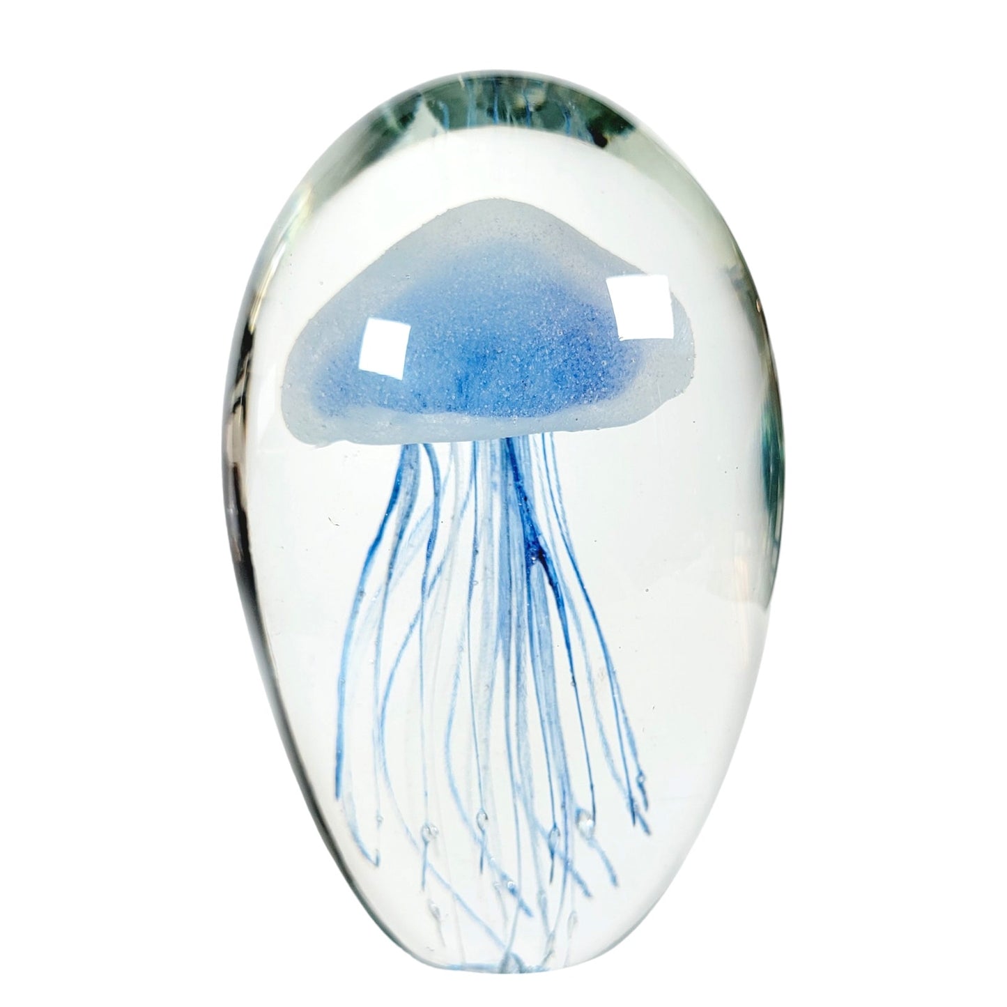 Large Glass Jellyfish 6" Blue Paperweight - Beautiful Design Art Glass