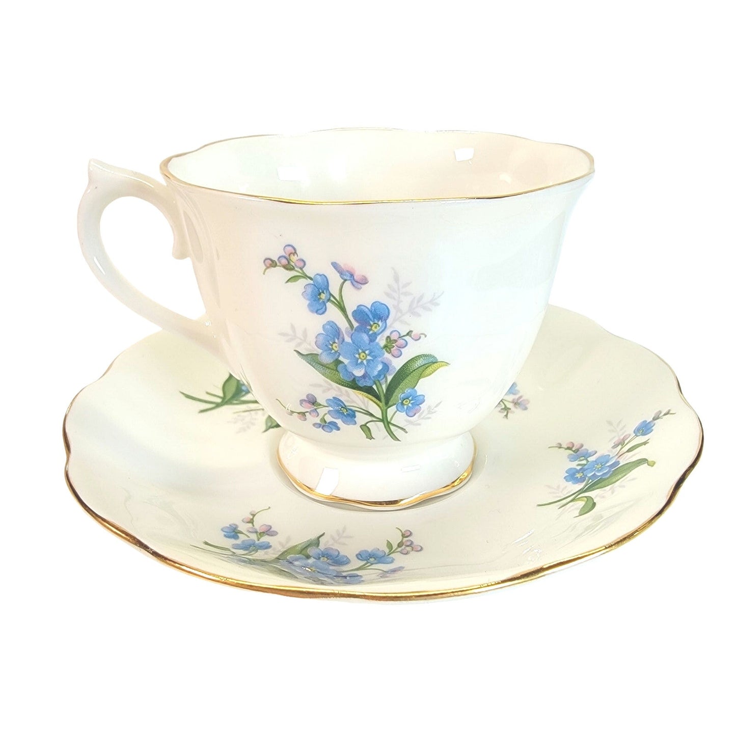 Royal Albert Forget Me Not Teacup & Saucer China Blue White Hampton Made England