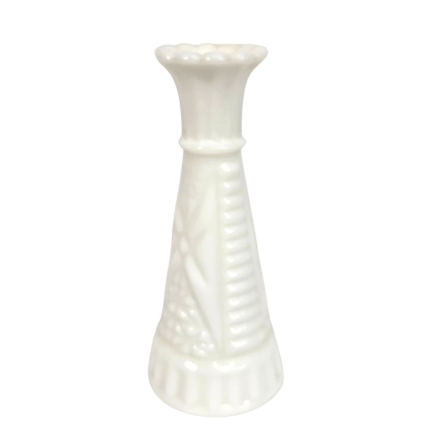 Vtg Westmoreland White Milk Glass Bud Vase Old Quilt, Block and Star, Star & Fan
