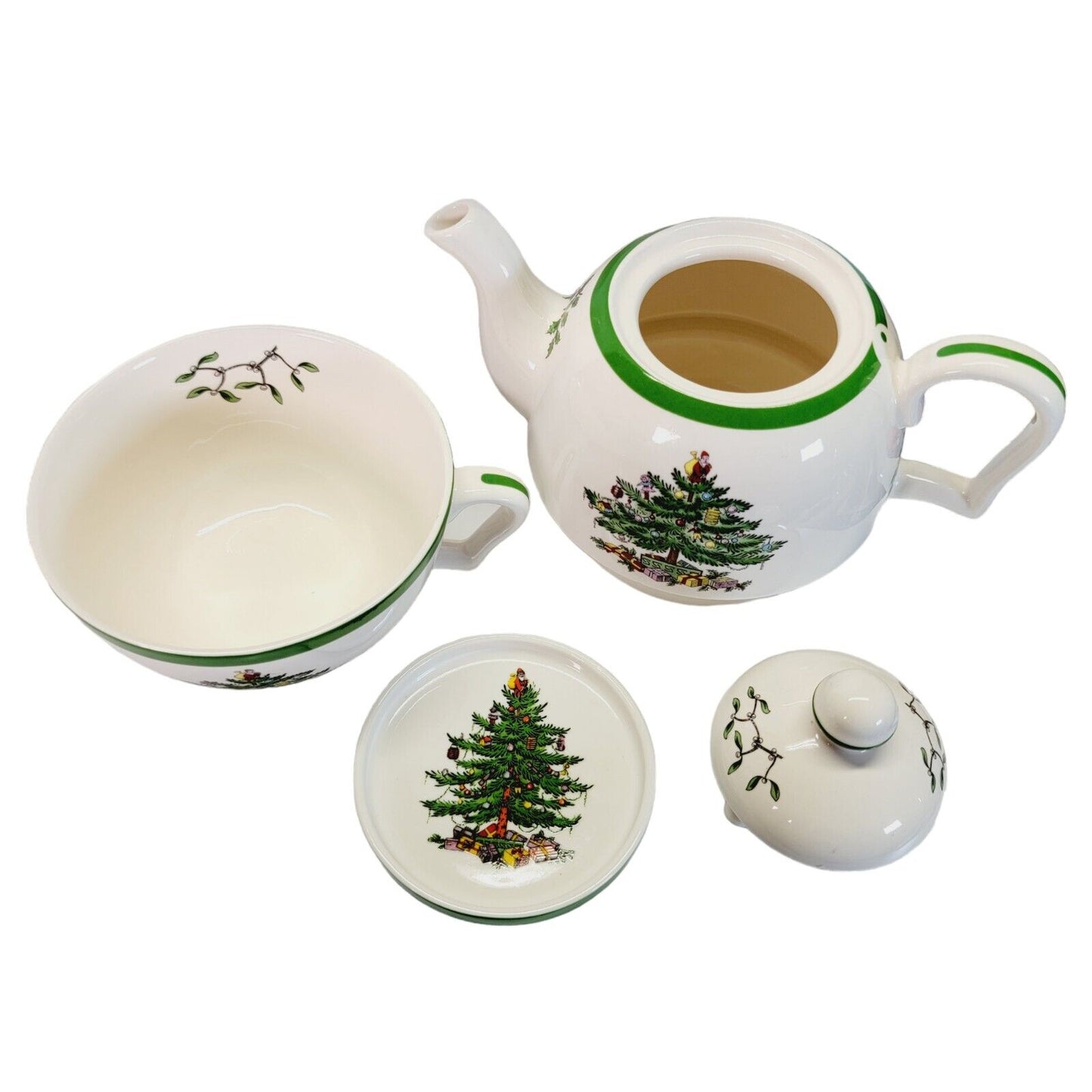 Spode Christmas Cheer Tea For One, Teapot, Cup & Coaster, 4 Pc Set, Spode Tree