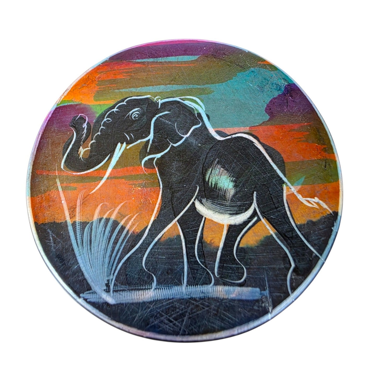 Vintage Serengeti Sunset Soapstone Coasters African Wildlife Holder Set