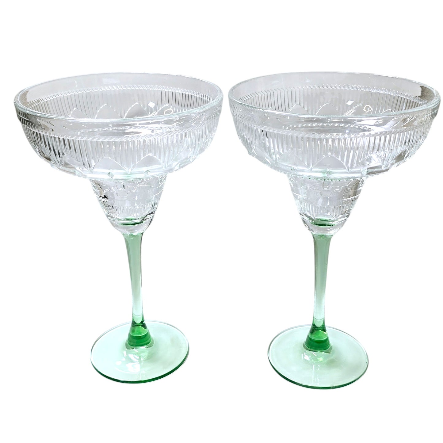 Vintage Durand Cristal D'arques Green Stem Sombrero Margarita Glasses Set of 2