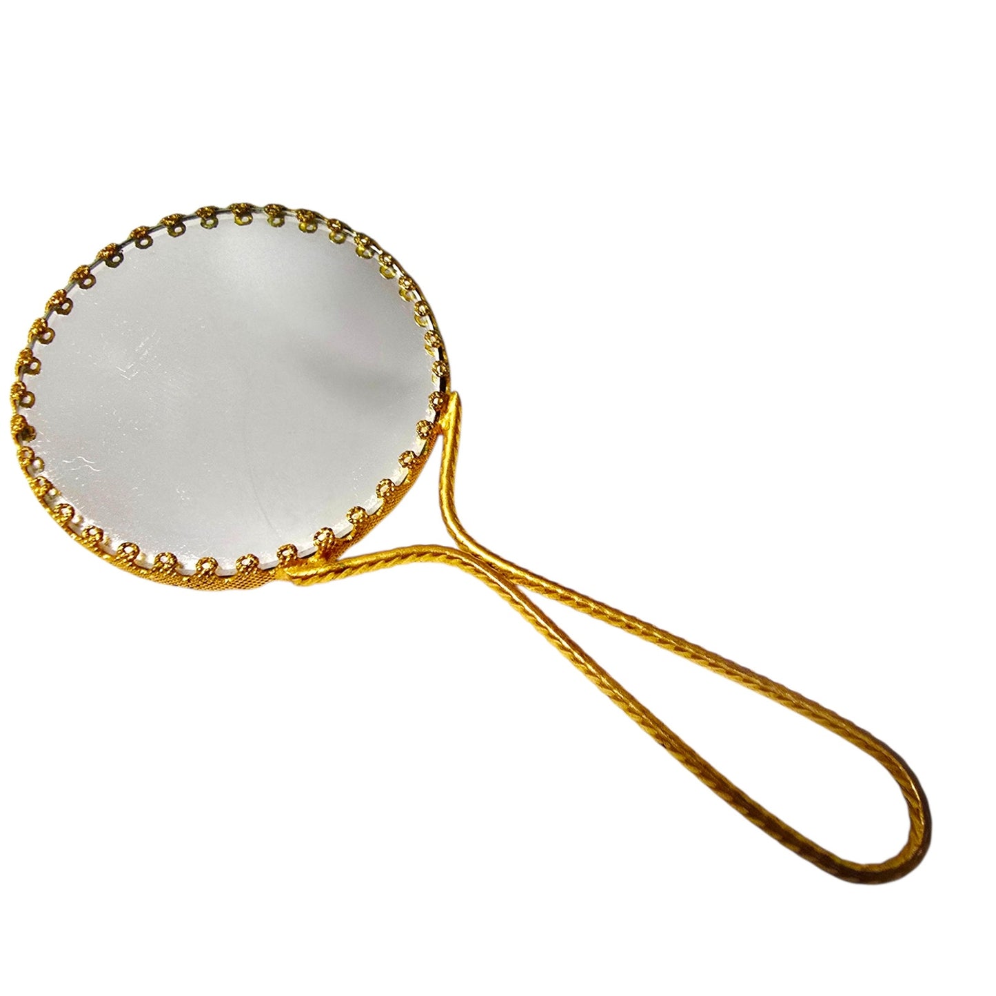 Vintage Limoges Porcelain Hand Mirror Courting Couple Scalloped Beaded Filigree