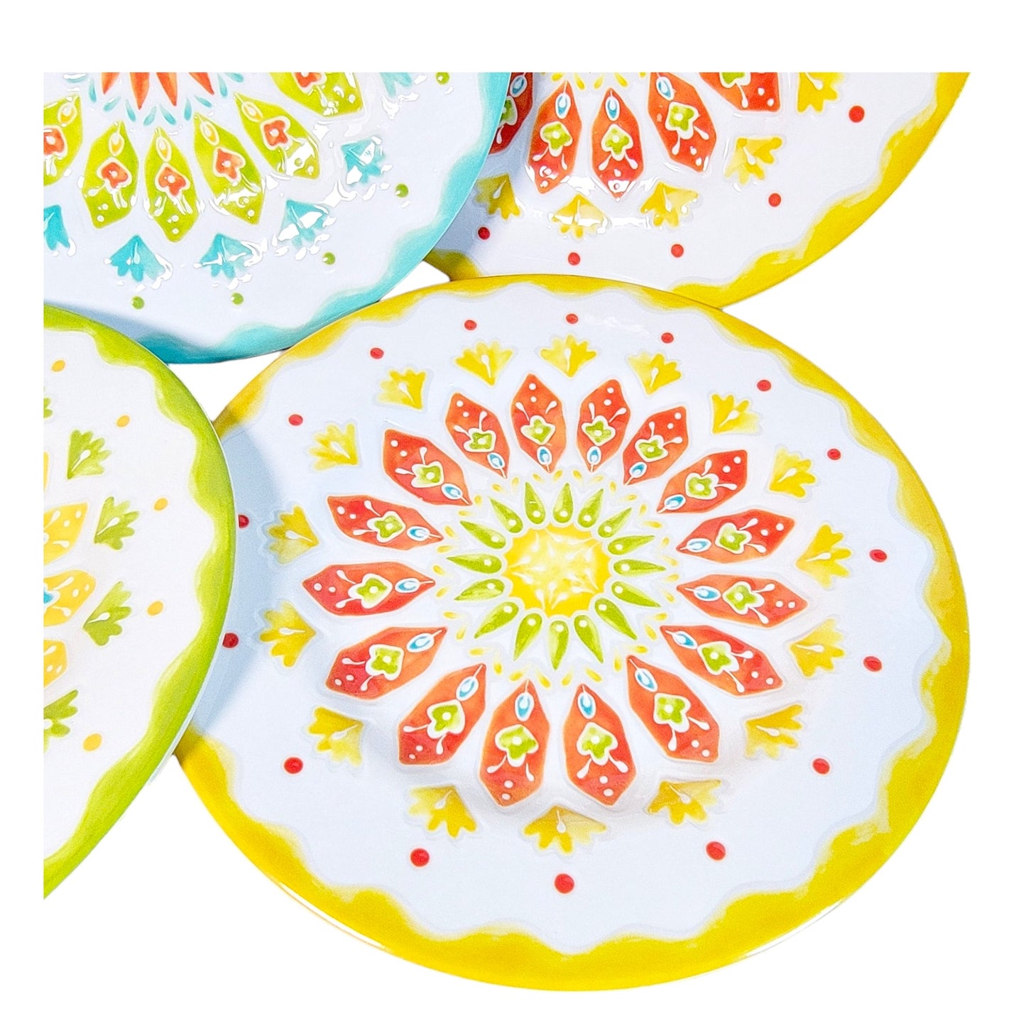 Set of 5 Melamine Embossed Floral Summer Lunch Plates by Laurie Gates, Dishwasher Safe, Salad Plates