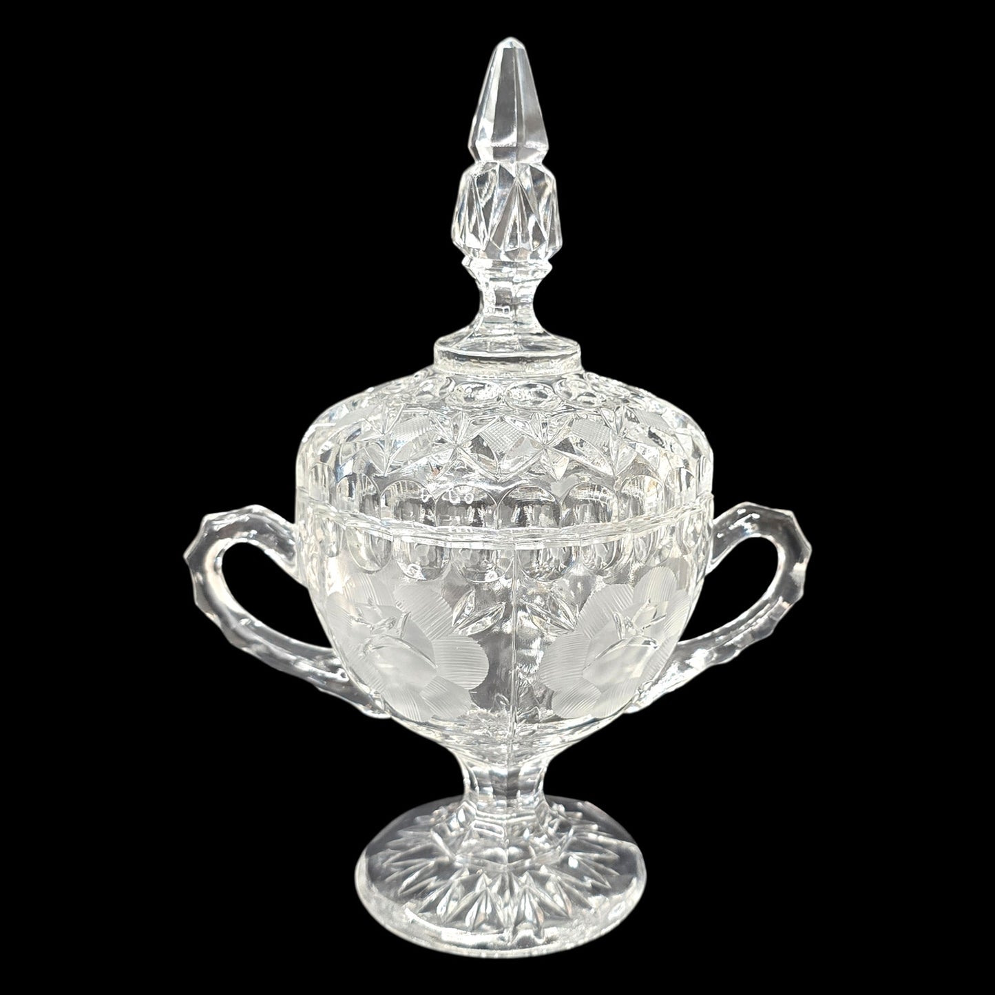 1930's Clear Selenium Glass Creamer & Sugar Set - Frosted Rose - 365nm Pink Glow