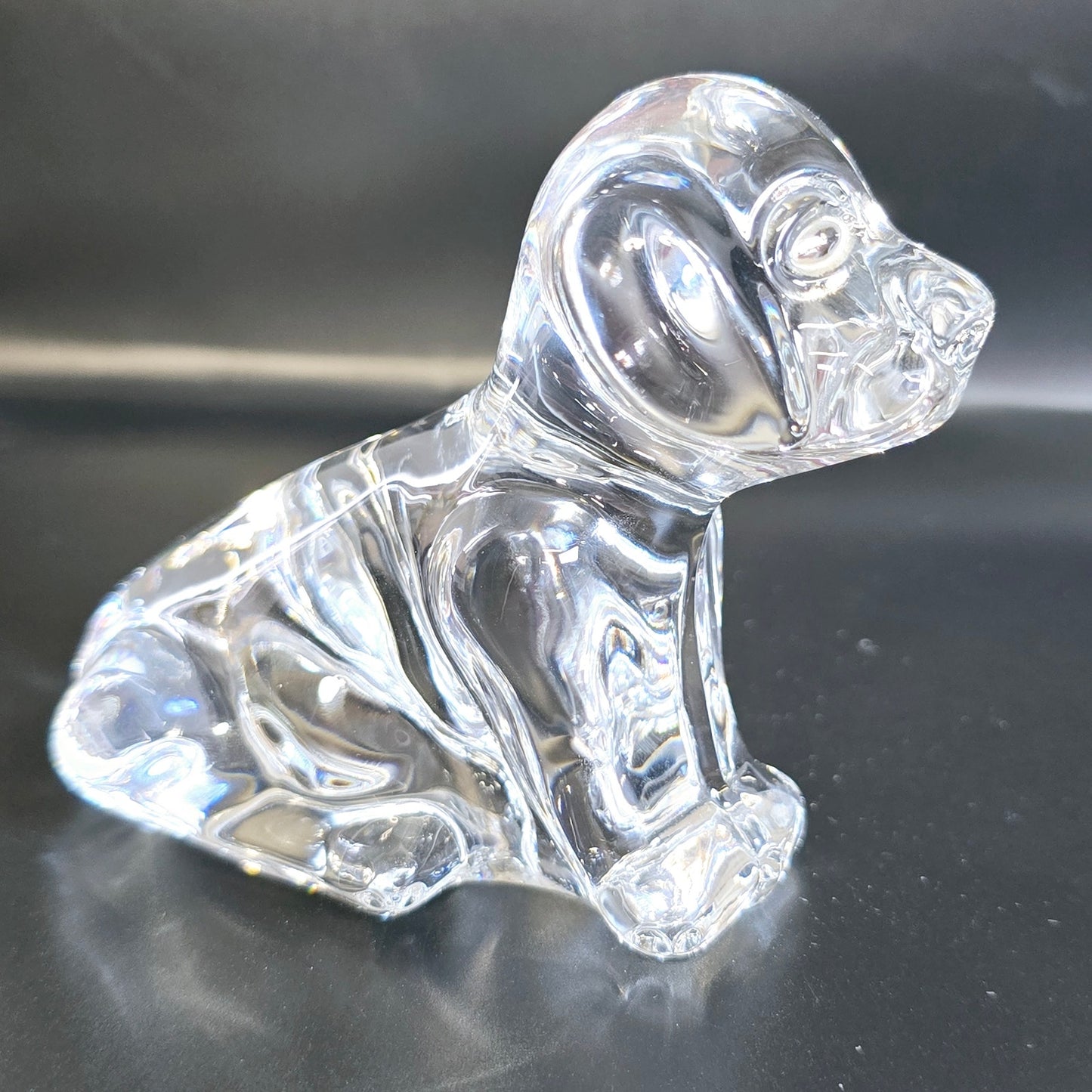 Villeroy and Boch Clear Glass Dog Figurine Paperweight, etched marking