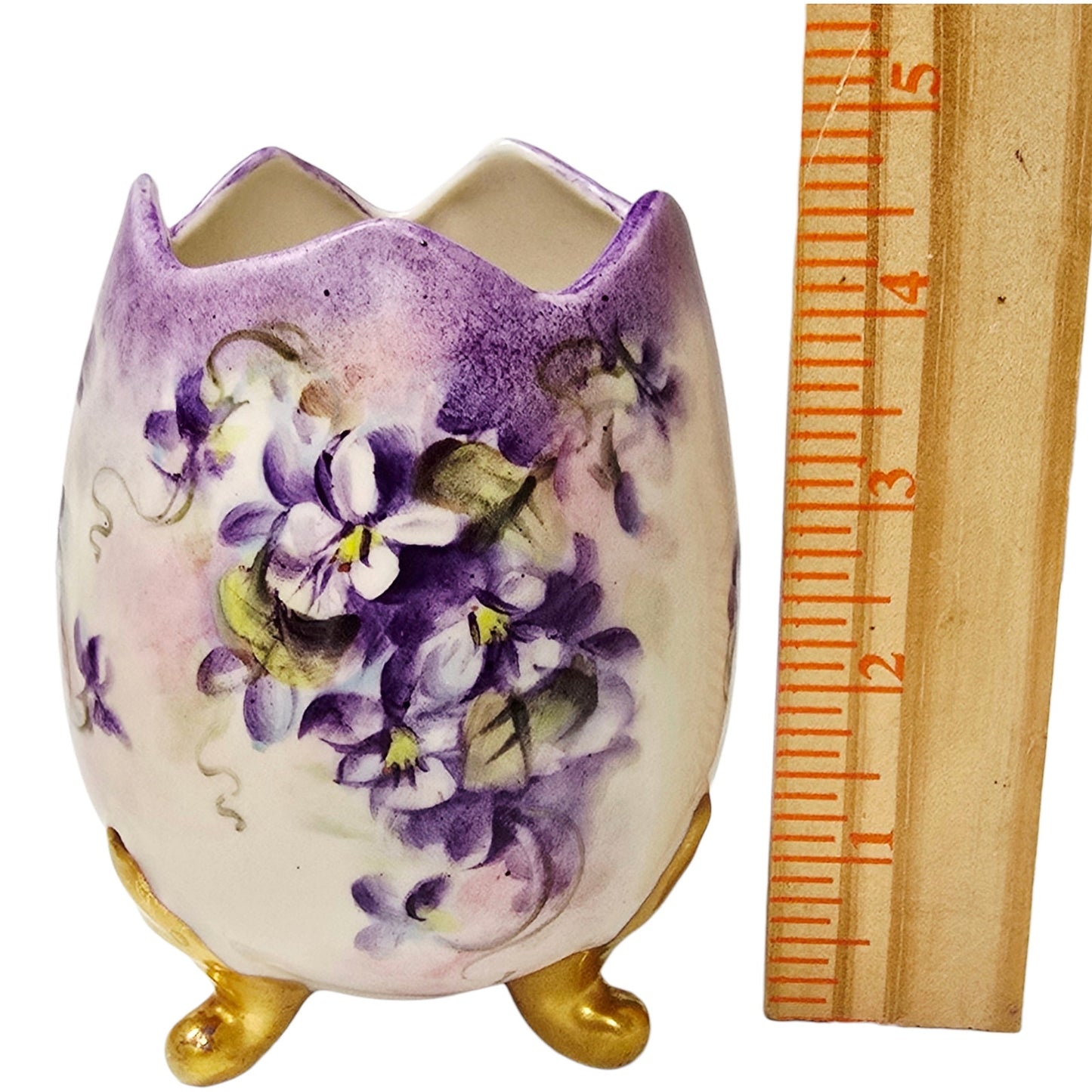 PH Leonard Austria Porcelain Cracked Egg Figurine Purple Violet Gilded Frog Feet