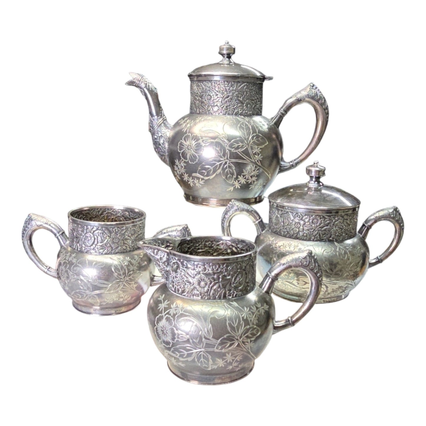 EG Webster & Son NY Tea Set, Quadruple Silver Plated, Hand White Metal