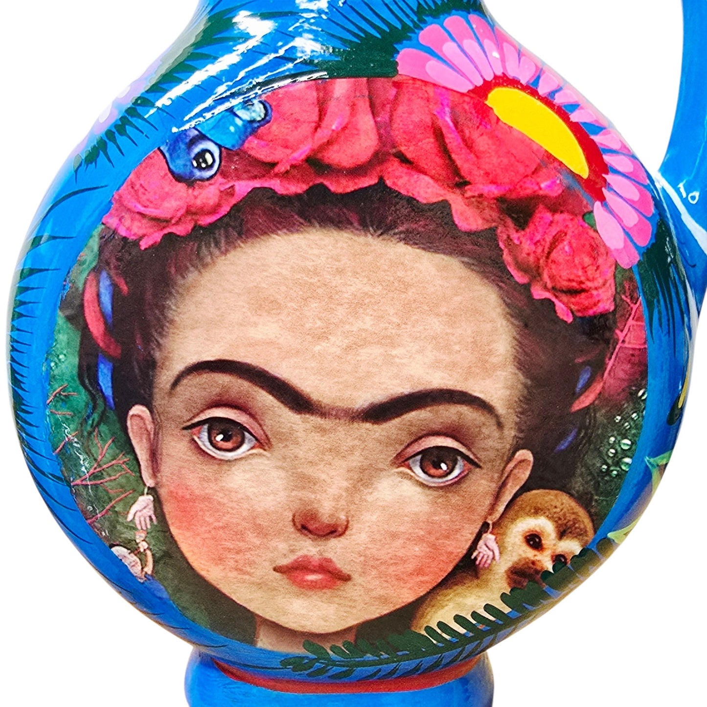 Hand Painted Mexican Folk Art Vase Tenoch Jarrito Planchado Frida Kahlo Style