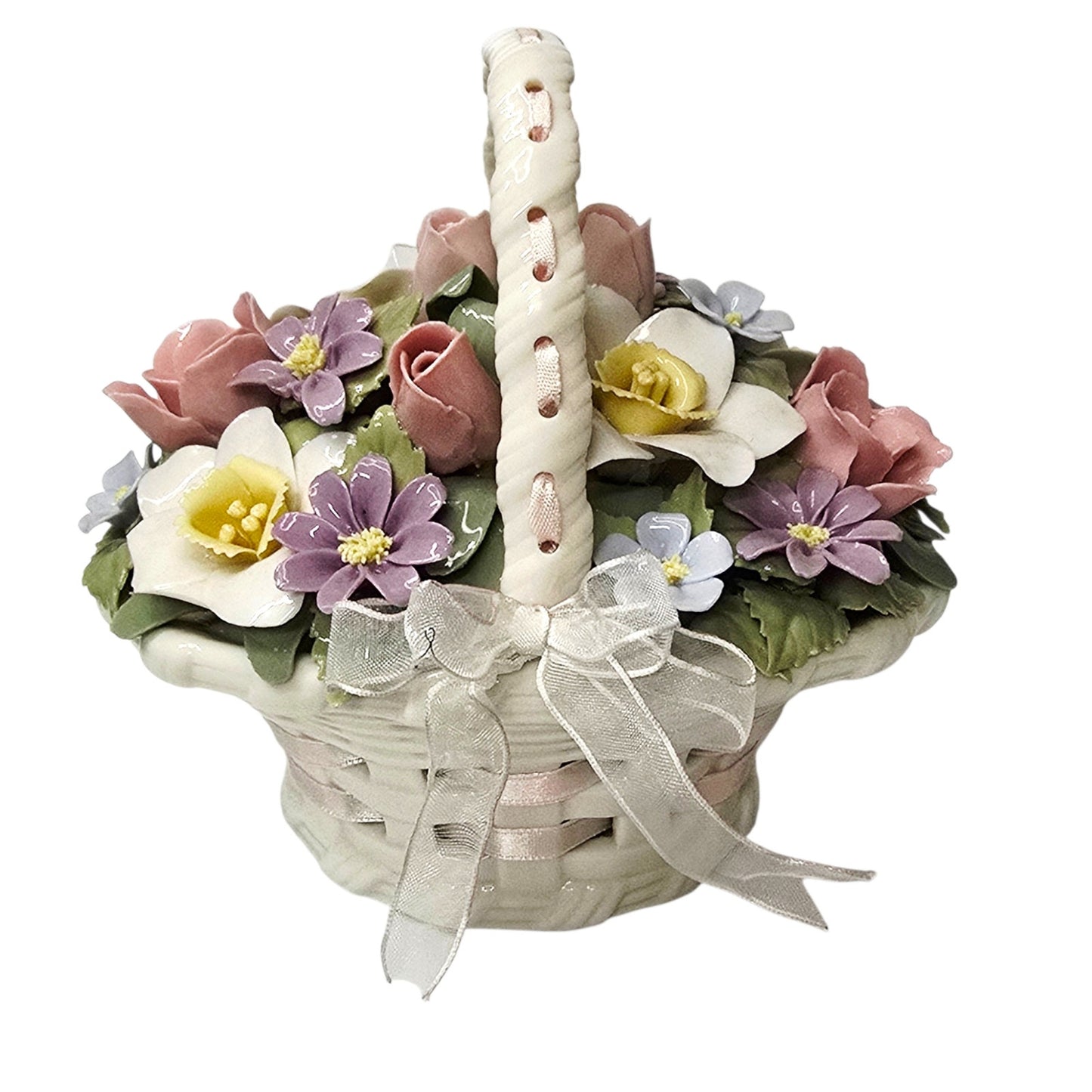Anna Rosa San Francisco Music Box Floral Basket Lace Porcelain Fur Elise Vintage