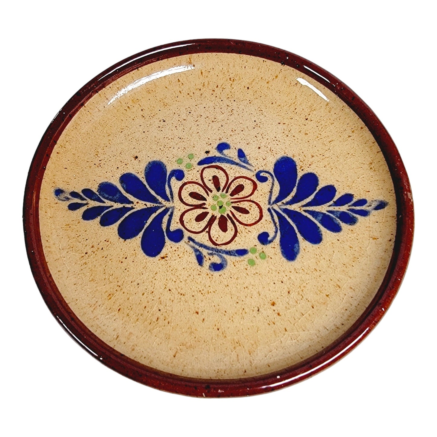 Vintage Signed El Palomar Hand-Painted Floral Tonala Pottery Plate, Mexico