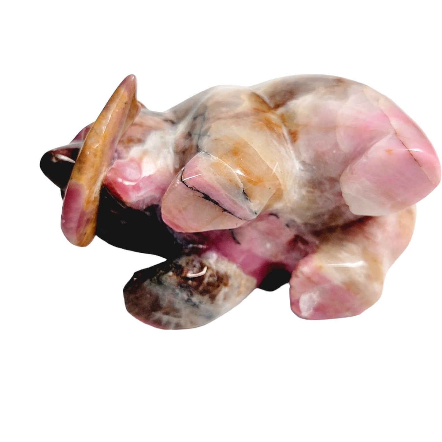 Hand Carved Stone Rhodonite Bear with Fish