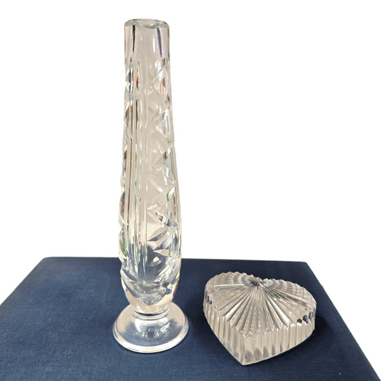 (Saved for Customer) Waterford Lismore Bud Vase and Crystal Heart Ridged Paperweight