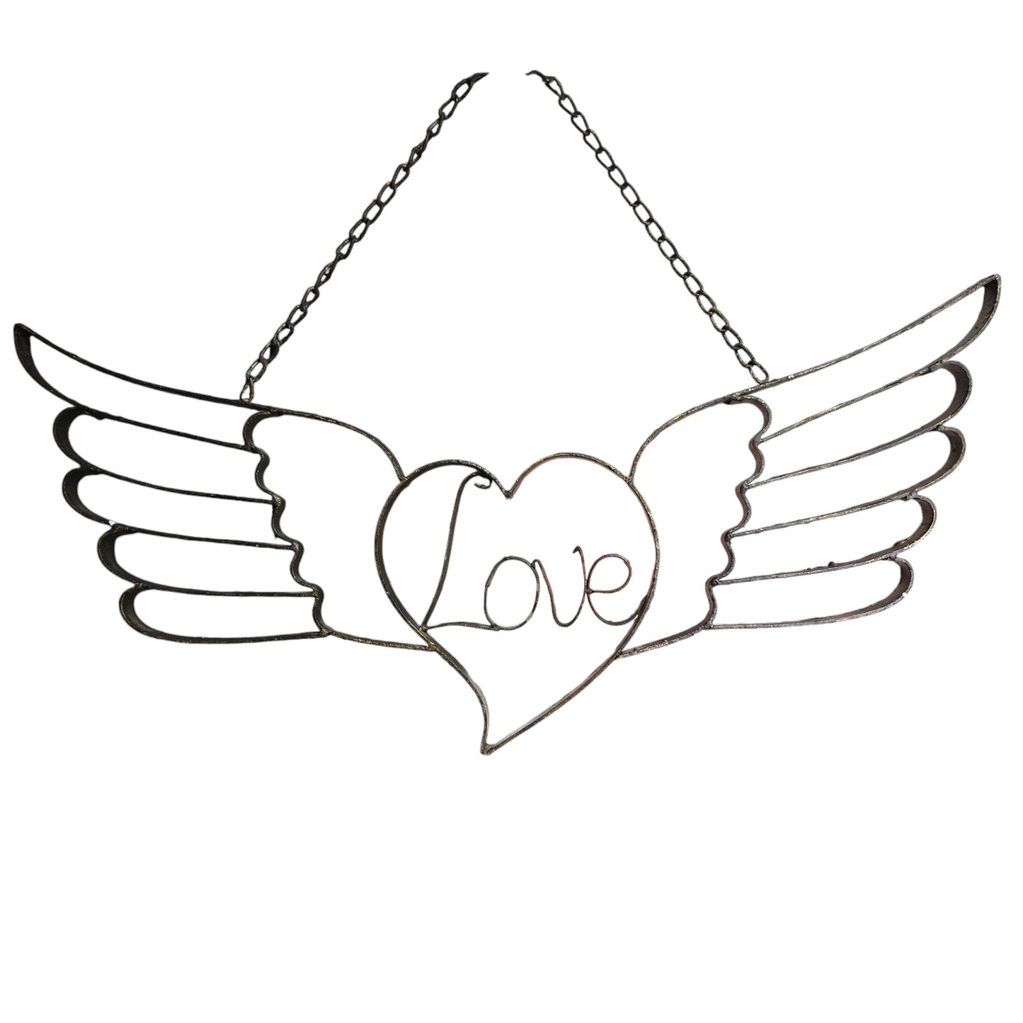 Wrought Iron Hanging Love Signwith Angel Wings, Angel Wings Wall Art