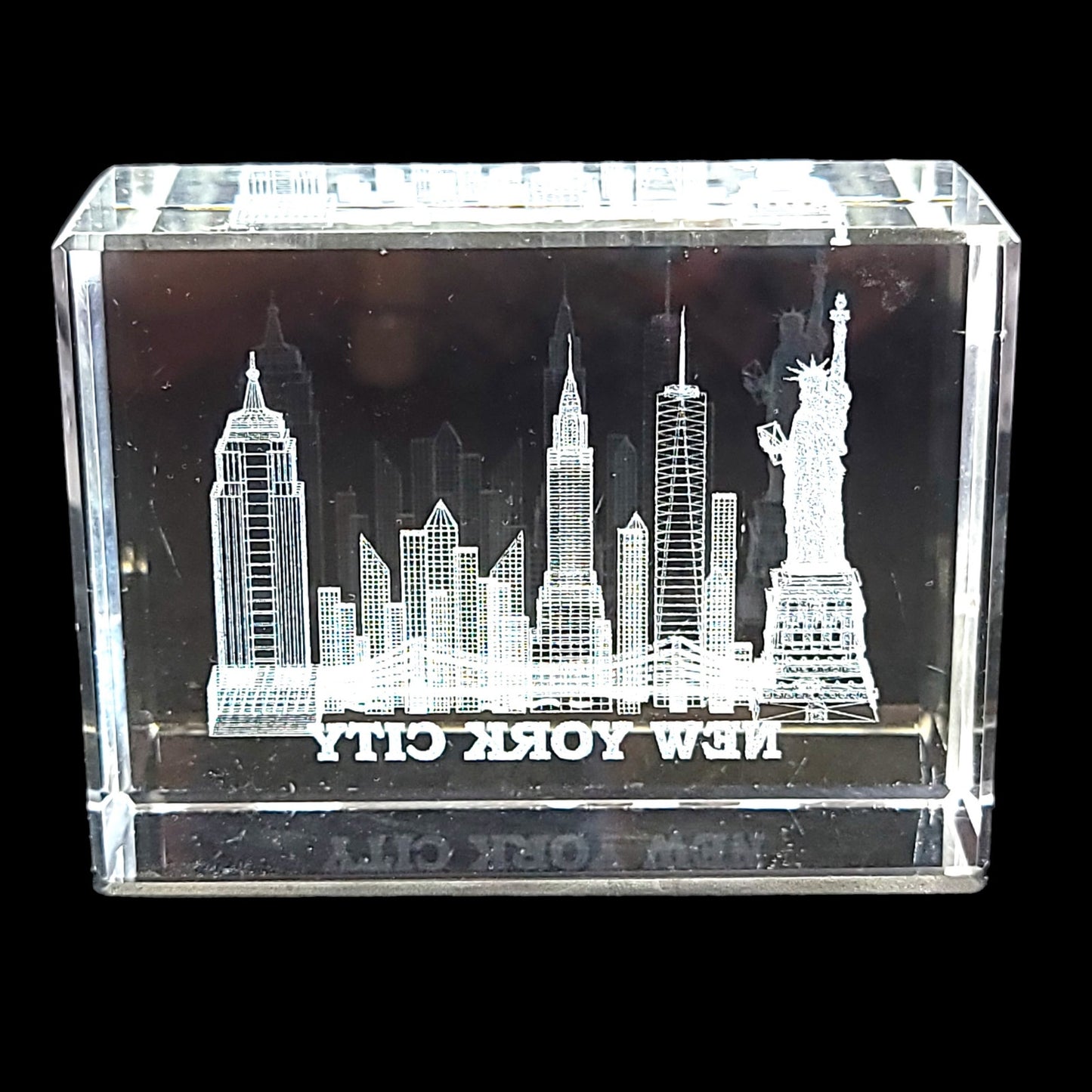 3D Laser Etched New York City Skyline Crystal Paperweight 3 x 1 x 2