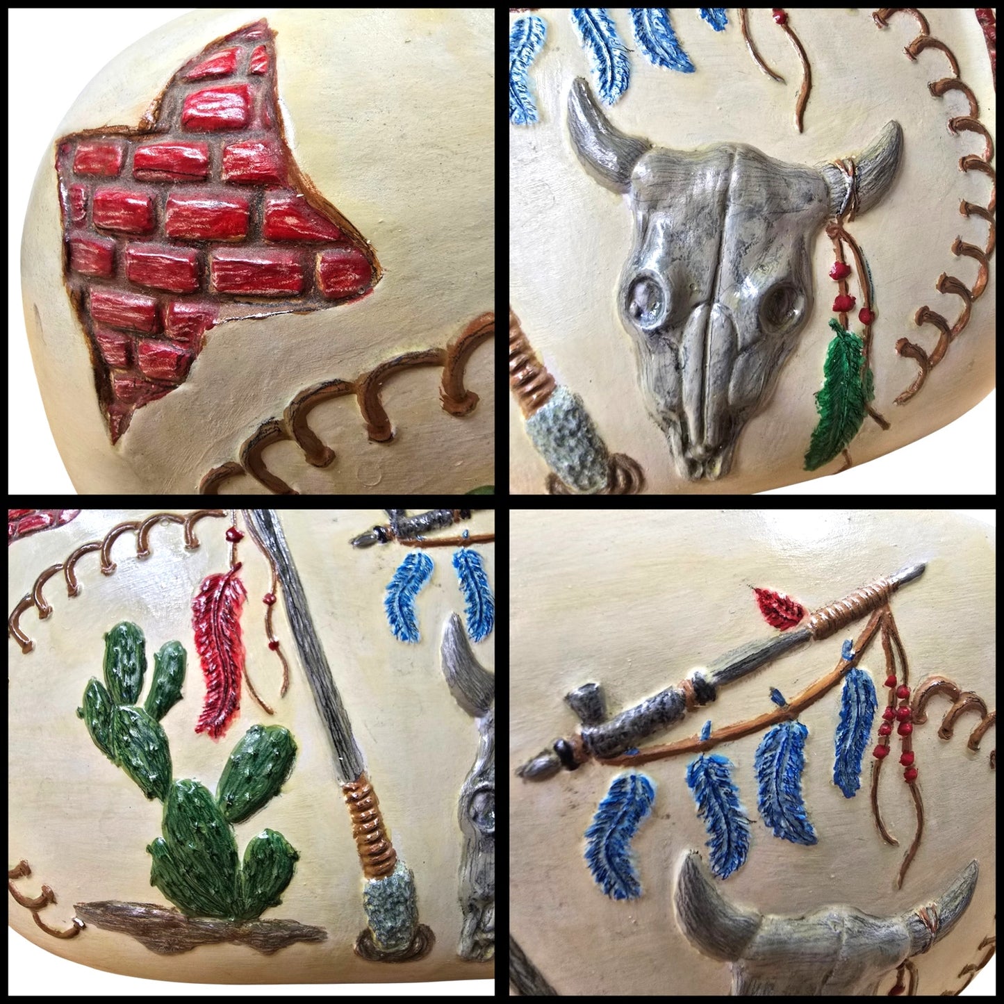 Vintage Macky Mold Southwestern Vase - Cactus, Feathers, Peace Pipe, Cow Skull