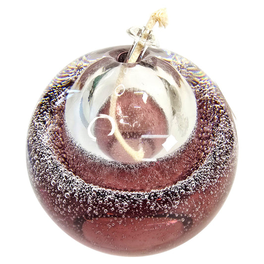 Polish Art Glass Oil Lamp Purple Orb w/ Wick Heavy Controlled Bubble