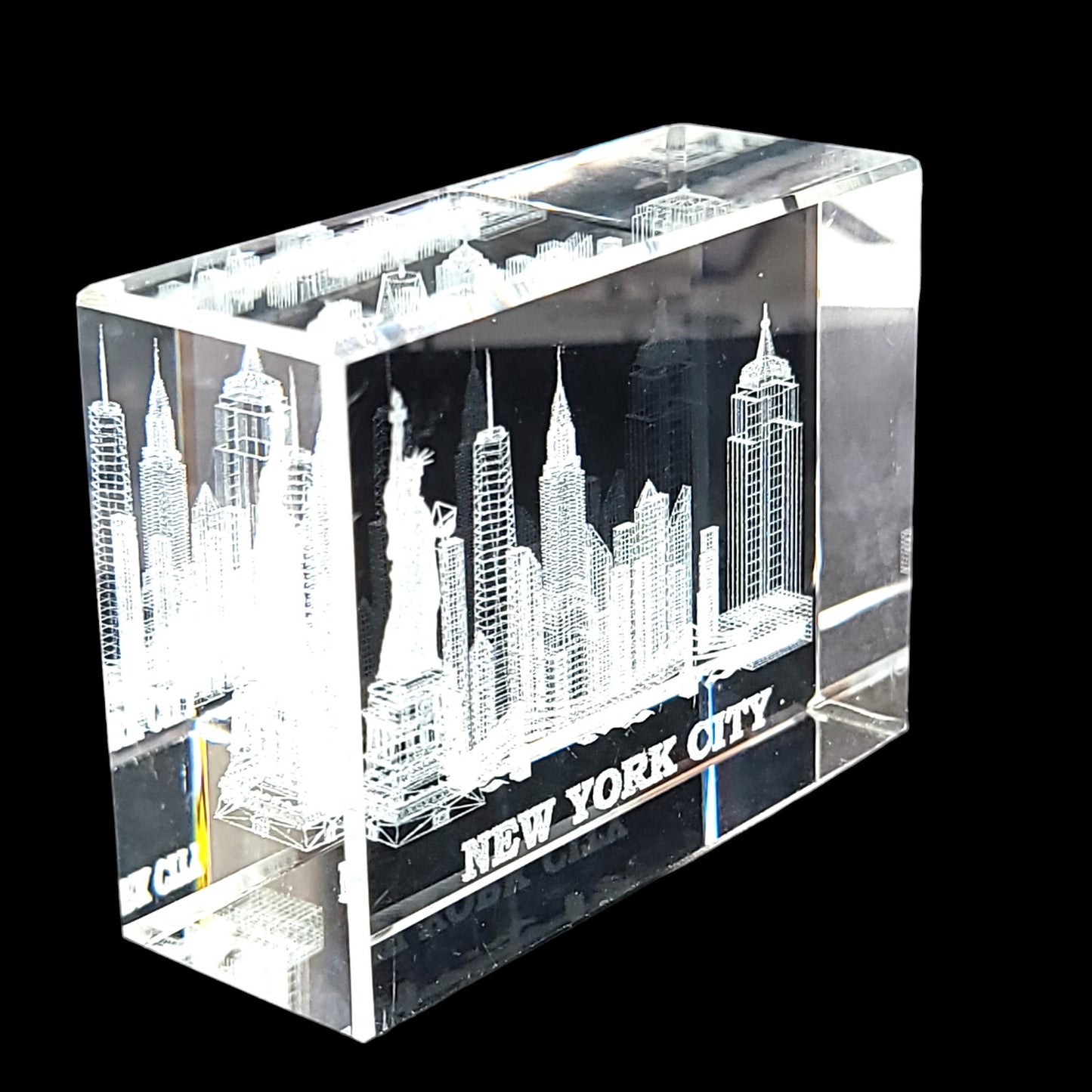 3D Laser Etched New York City Skyline Crystal Paperweight 3 x 1 x 2