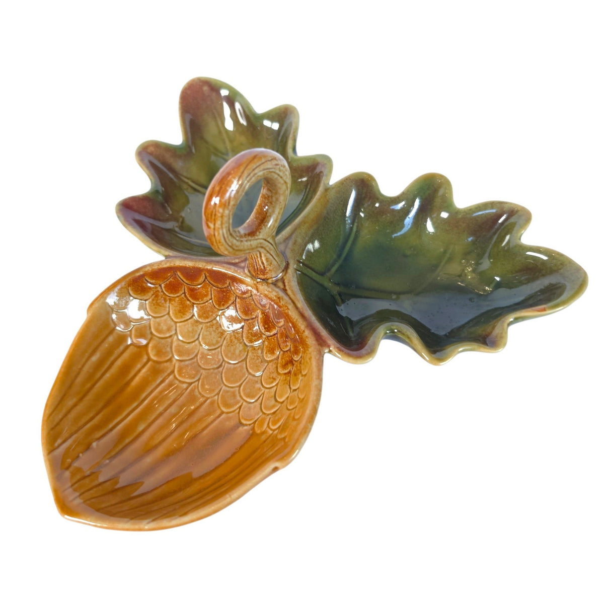 Ceramic Acorn Oak Leaf Divided Nut Candy Dish Fall Serving Tray