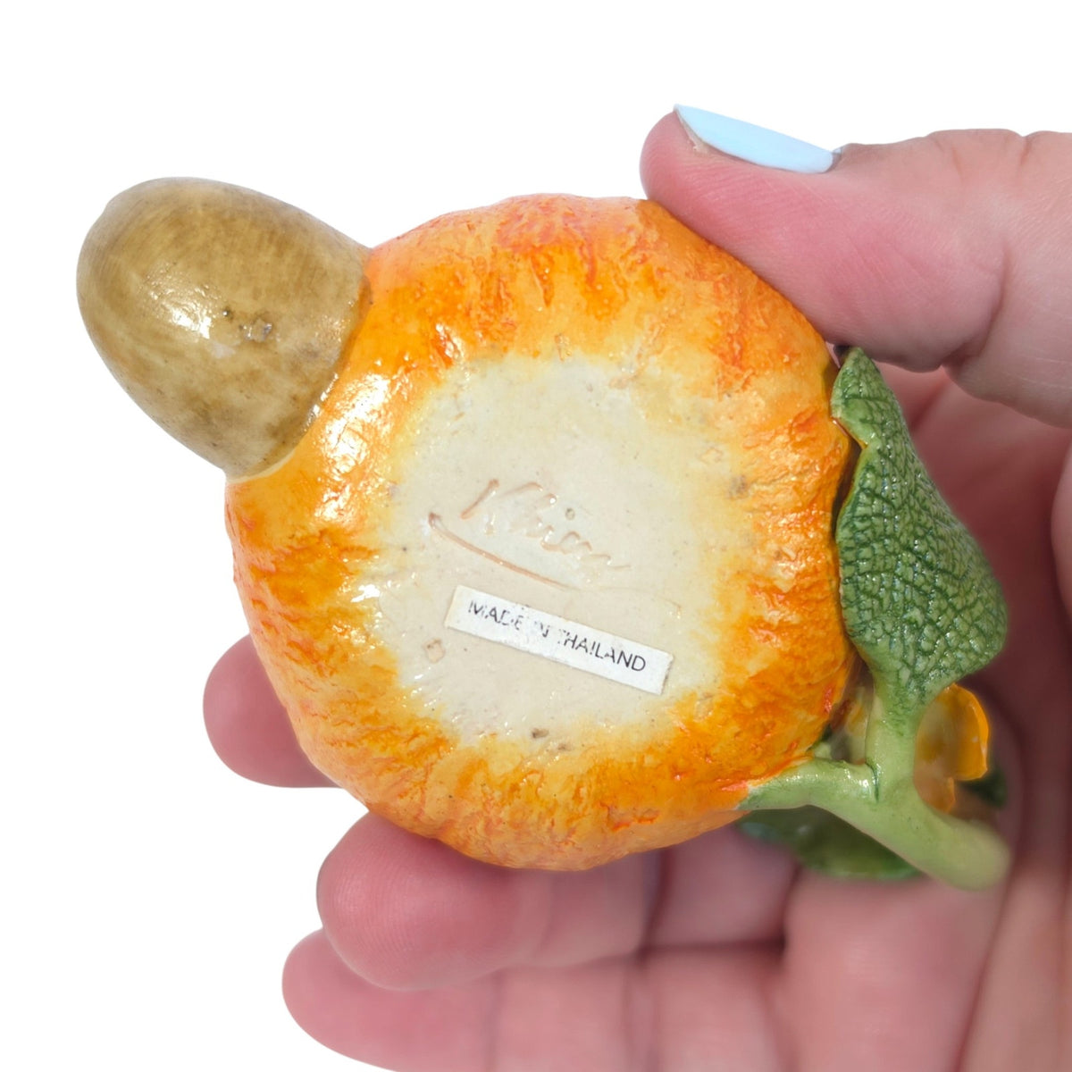 Khien Thailand Miniature Pumpkin Teapot Ceramic Flower Vine Handle Collectible