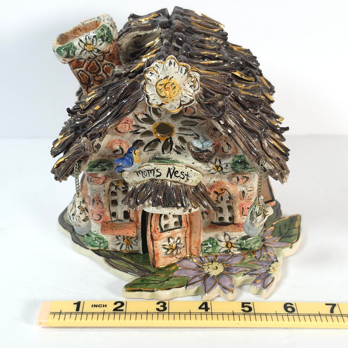 Vintage Blue Sky Clayworks Mom's Nest Cottage Tealight House & Plate 2002