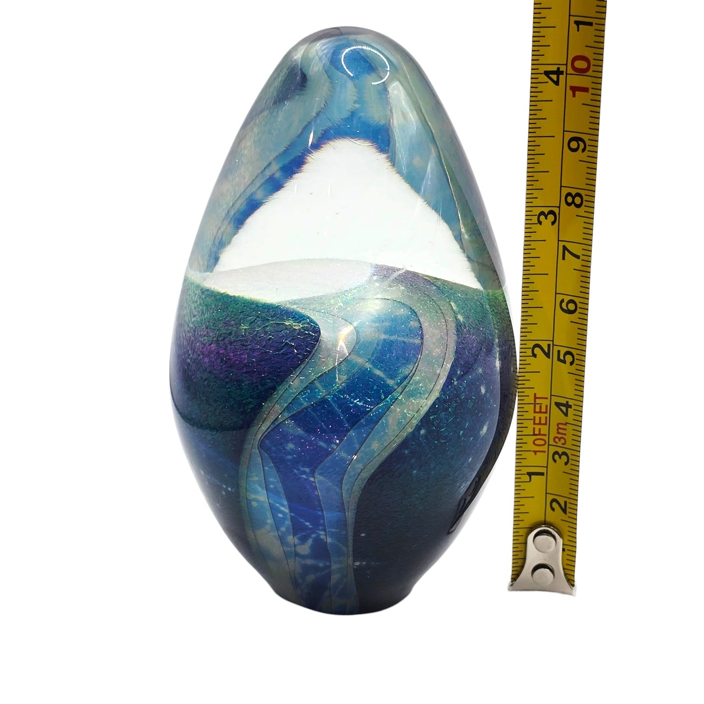 Robert Eickholt Signed Art Glass Paperweight 1995 Dichroic Blue Egg ESGA Vtg