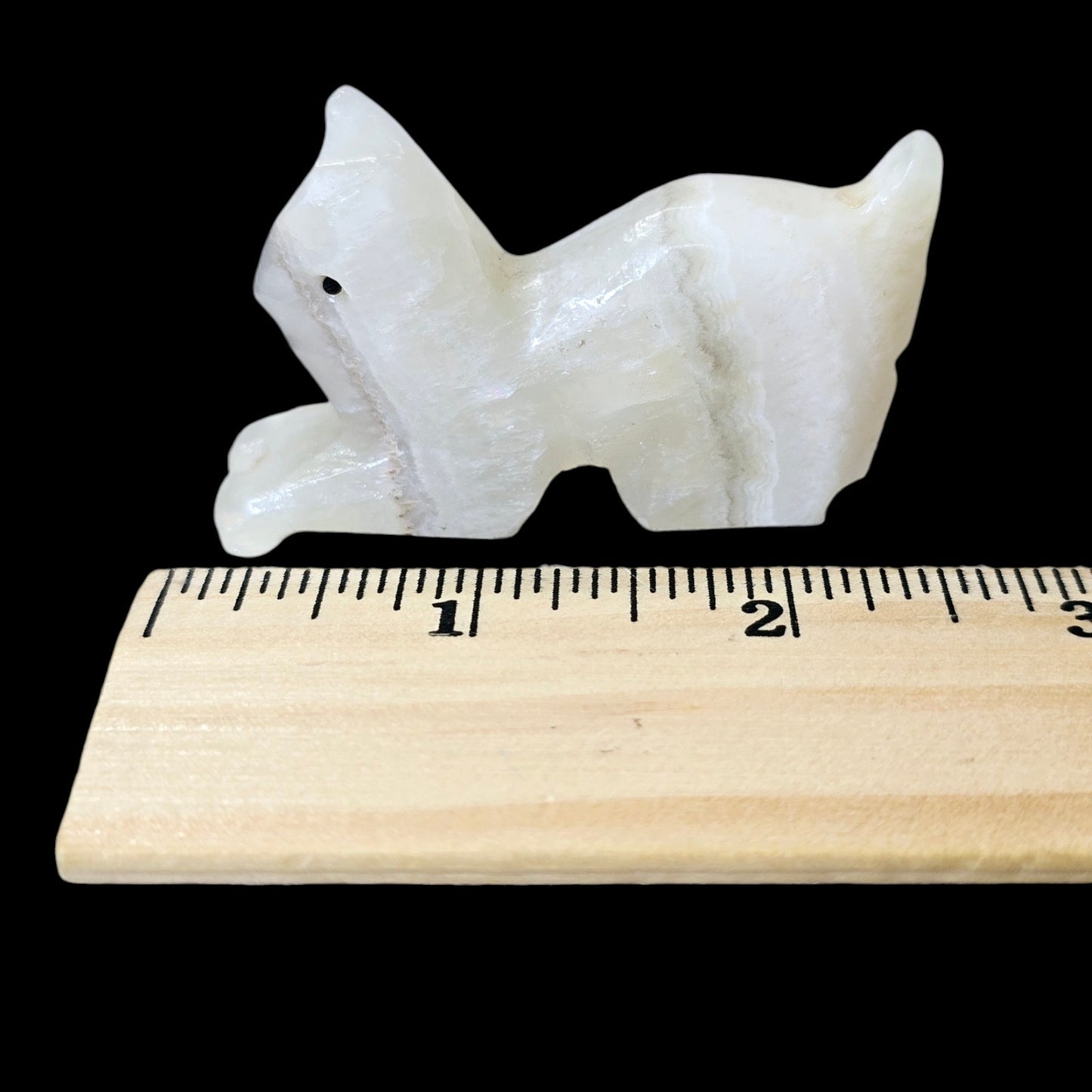 Hand Carved Onyx Cat, Crouching Cat Ready to Pounce Cat Figurine