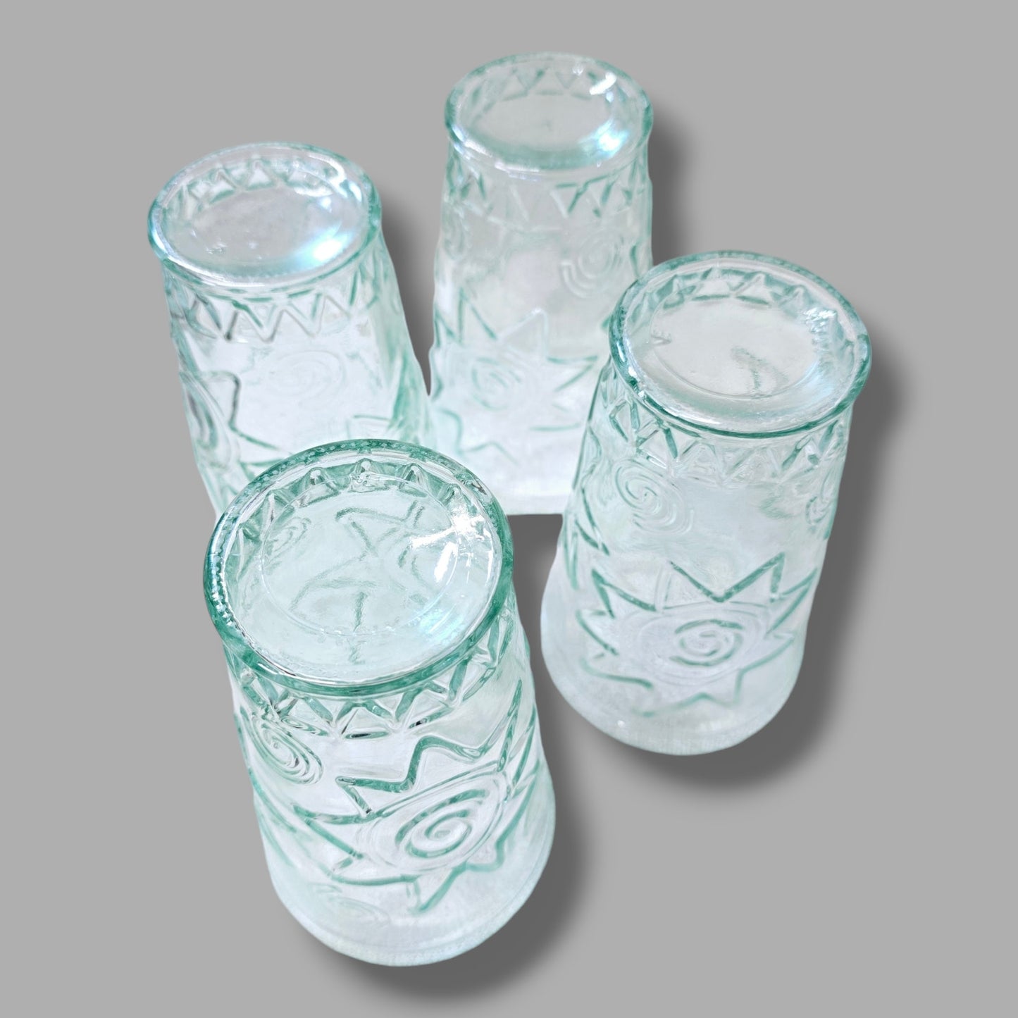 Set of 4 Italian Glasses Drinking Glasses, Vetreria Etrusca Swirl Sun Embossed Drinking Glasses