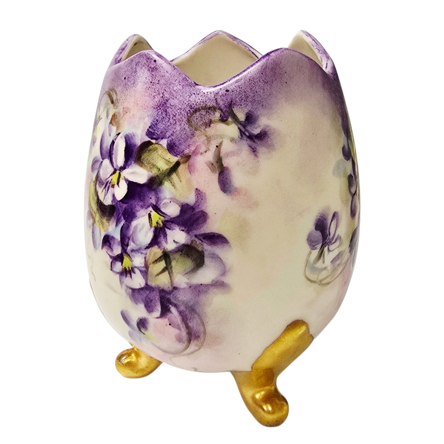 PH Leonard Austria Porcelain Cracked Egg Figurine Purple Violet Gilded Frog Feet