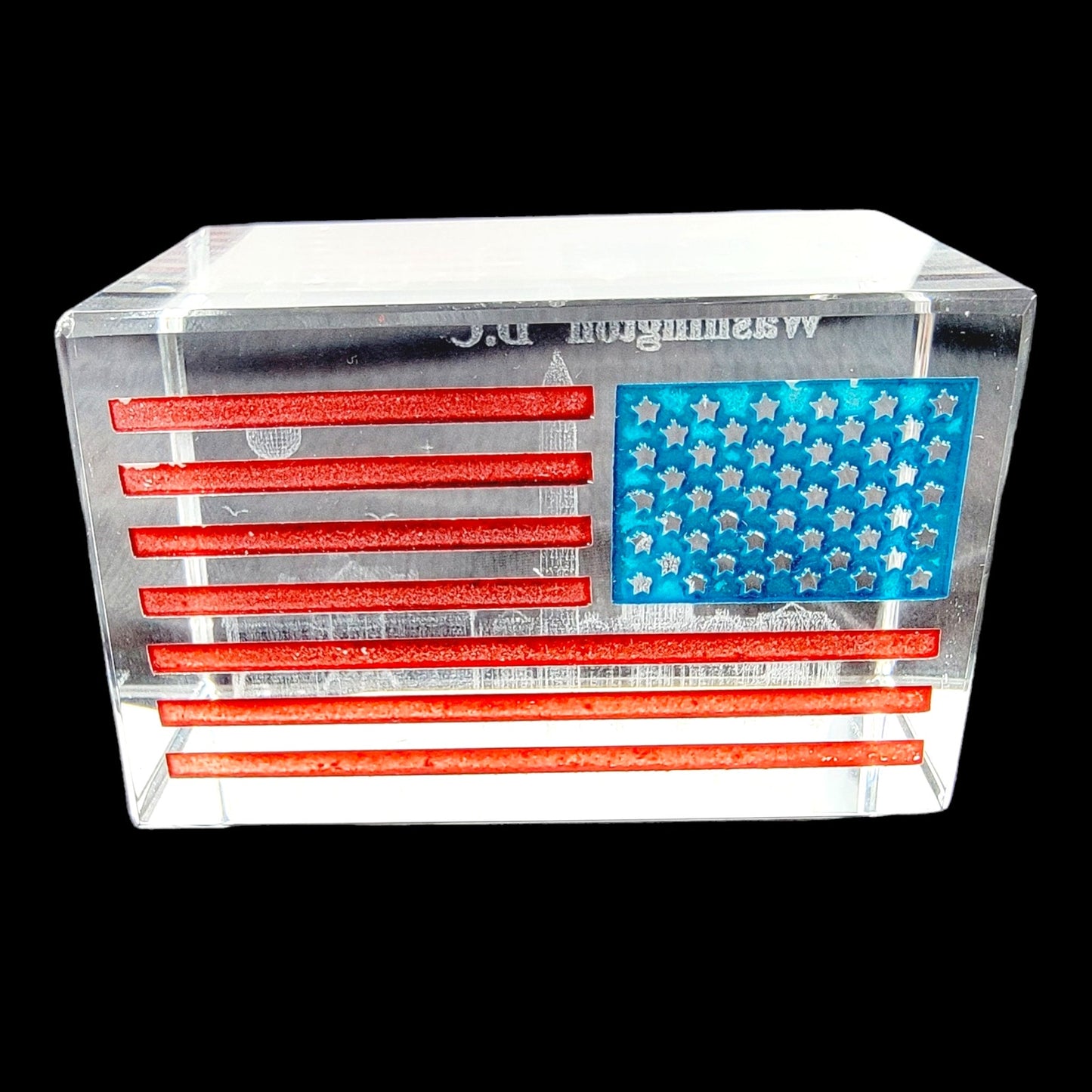 Washington DC American Flag 3D Laser Art Glass Paperweight