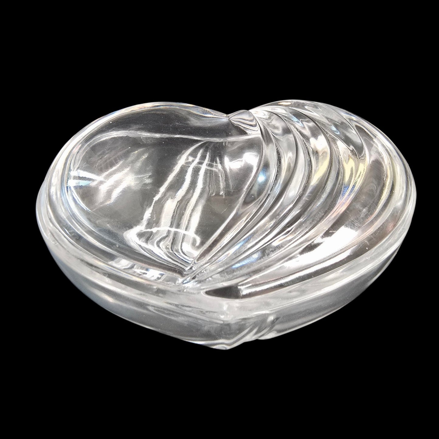 Lead Crystal Curved Heart Shaped Lidded Trinket Dish, Double Sided Pressed Glass
