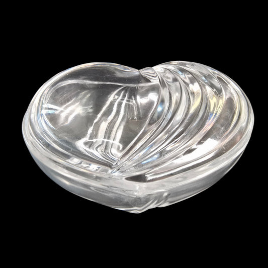 Lead Crystal Curved Heart Shaped Lidded Trinket Dish, Double Sided Pressed Glass