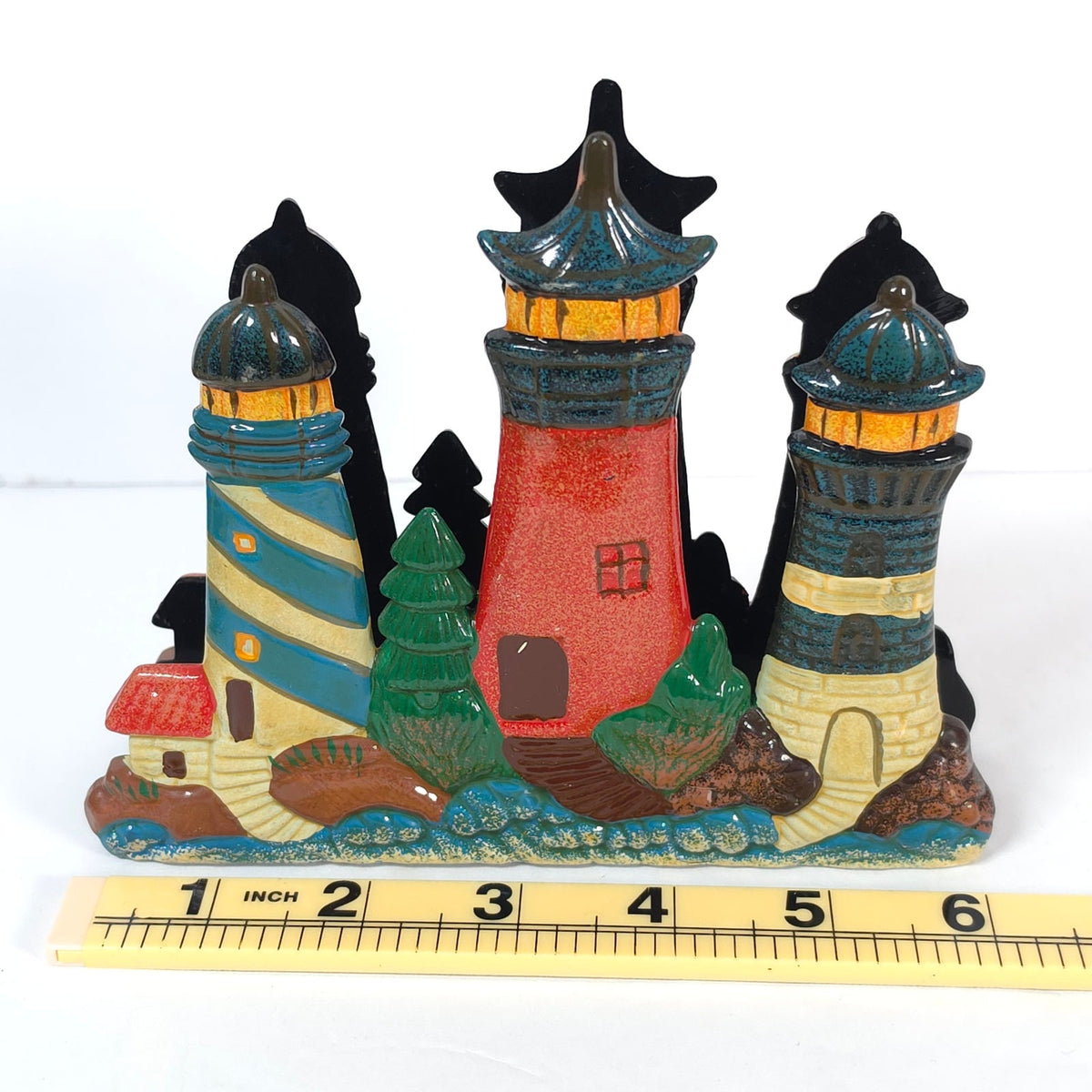 Hand Painted Lighthouse Letter Napkin Holder Coastal Nautical Desk Decor
