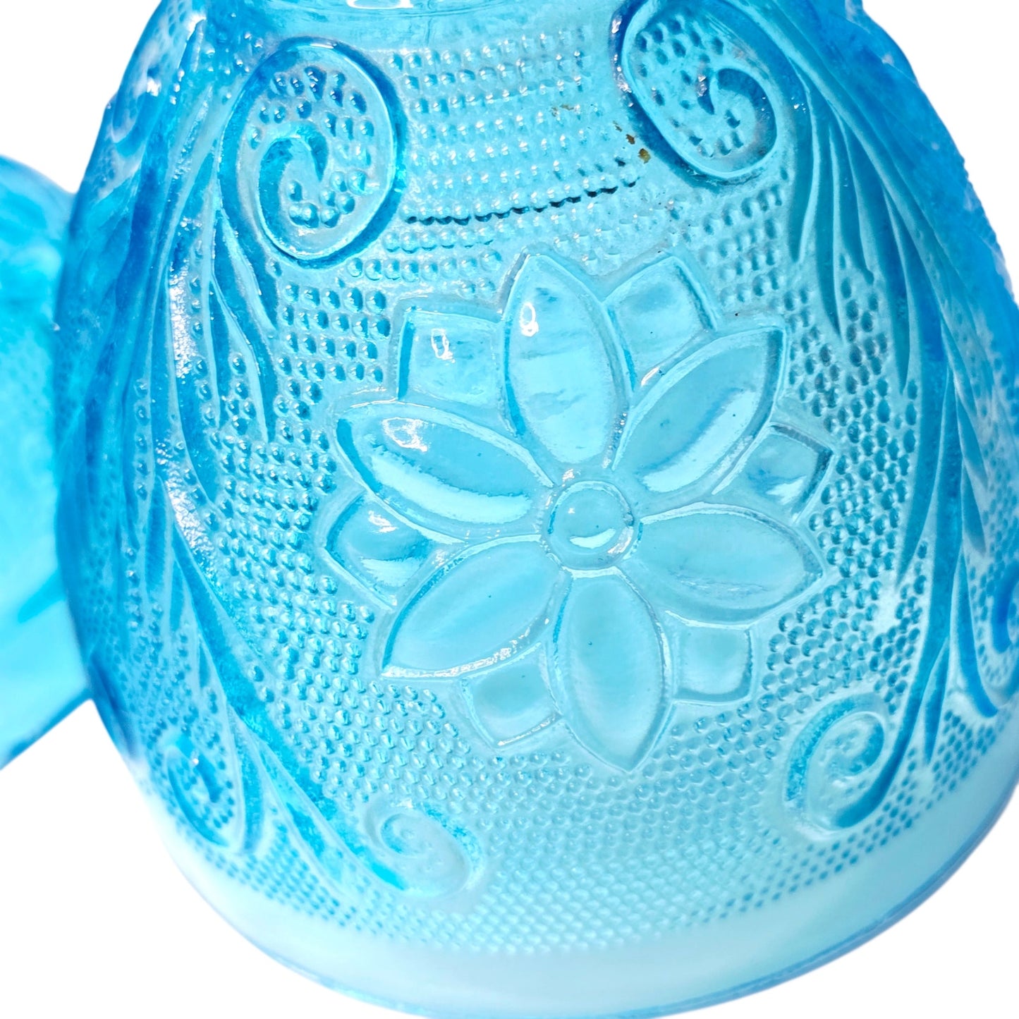 Vintage Indiana Glass Fairy Lamp "Horizon" Aqua Blue Floral Tiara Exclusives