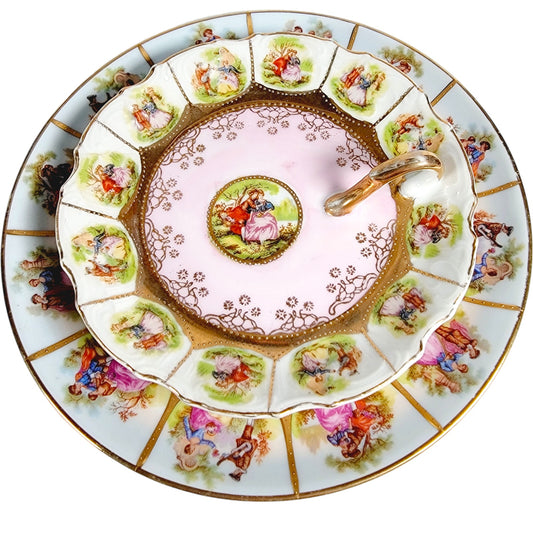 Vintage Love Story Fragonard Couple Dinner Plate 11 inch Bavaria Handpainted