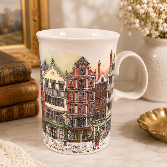 Dunoon Scotland Fine Bone China Mug Sue Scullard Village Street Geese Cup
