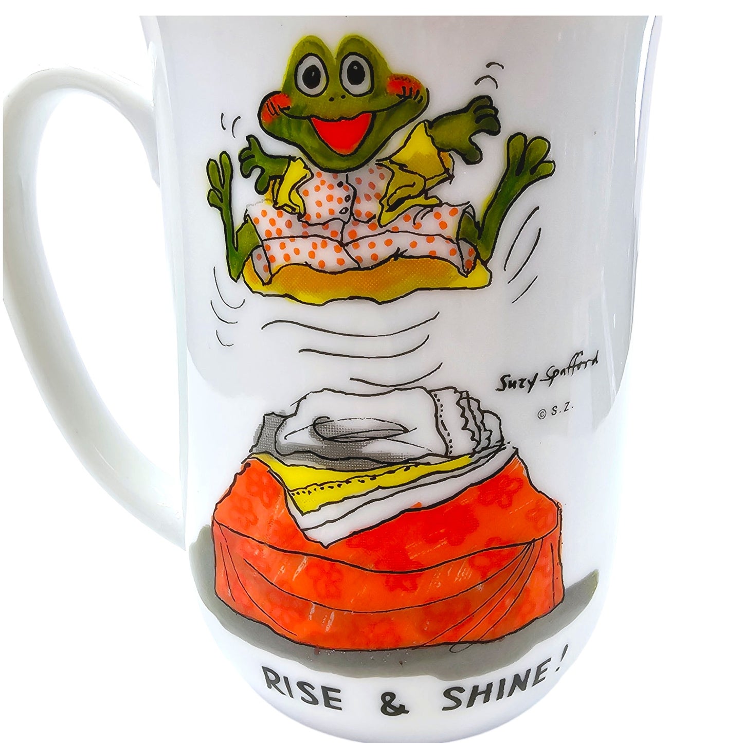 Set of 2 1976 Suzy's Zoo Frog Mugs by Enesco Coffee Mugs, Suzy Zoo Tea Mug Get Up and Go, Rise and Shine Frogs