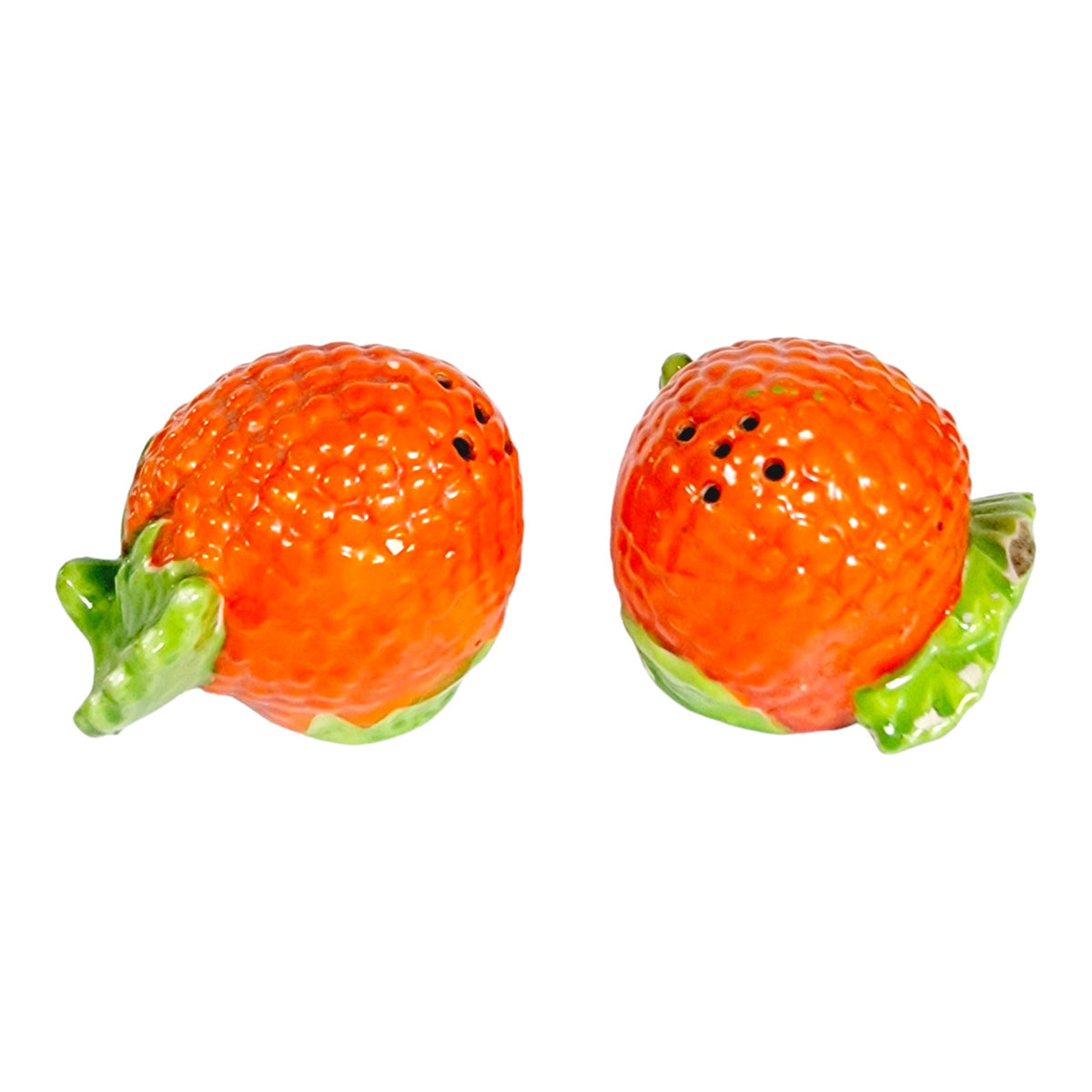 Vintage Japan Strawberry Salt & Pepper Shakers Red Green Ceramic Pair - Chipped