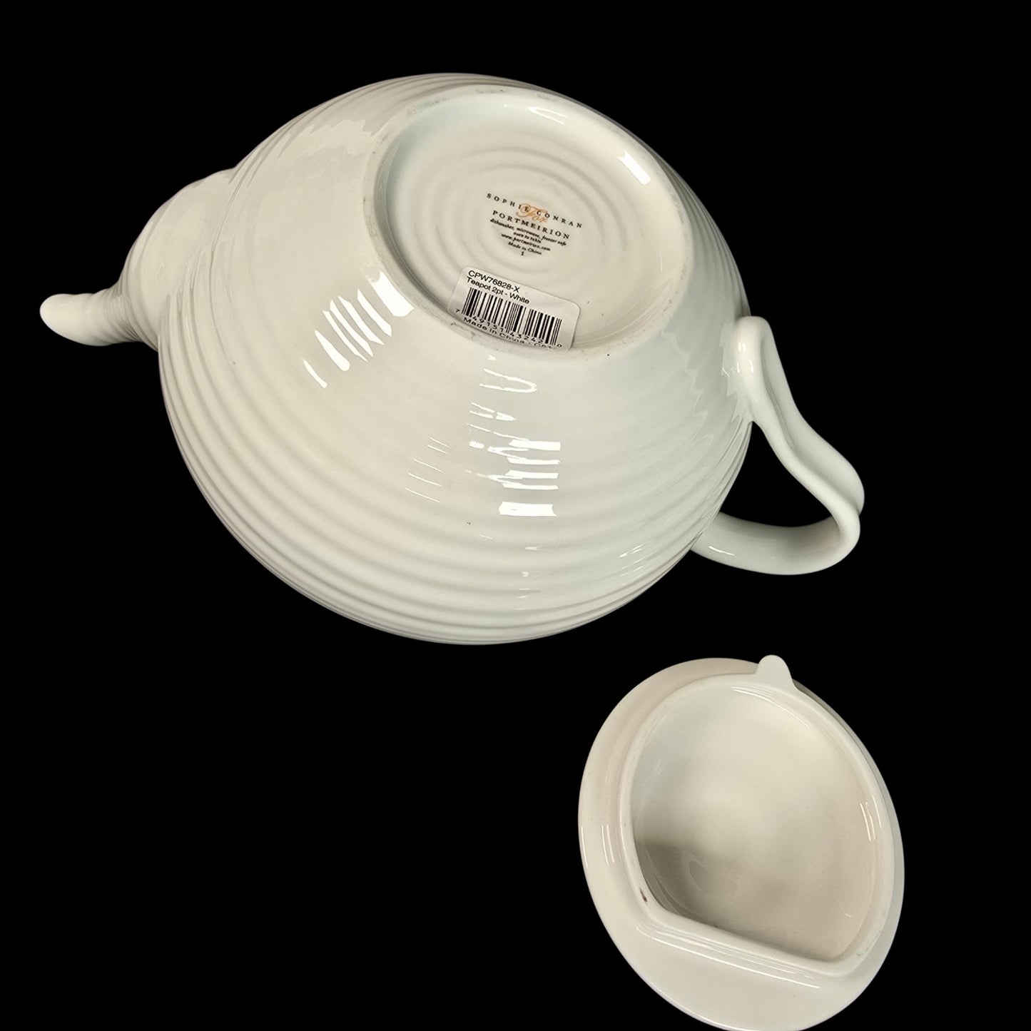 Portmeirion Sophie Conran White Teapot 2pt Rippled Ceramic Tea Pot READ