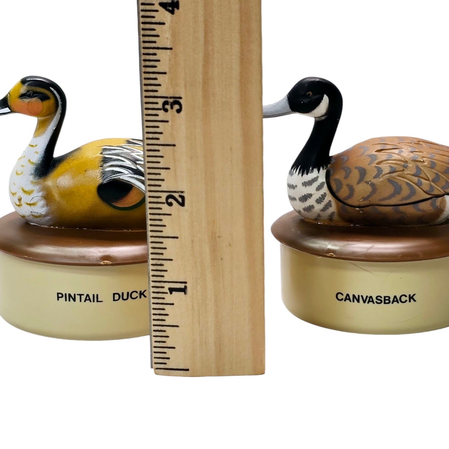 Set of 2 Vintage Duck Trinket Boxes, Hand Painted Duck Utility Box Hard Plastic NIB