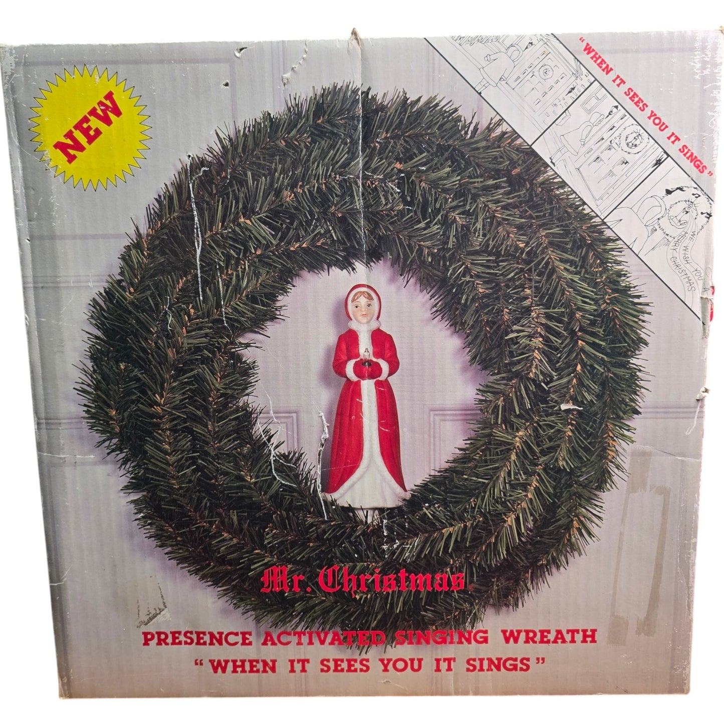 Vintage Mr Christmas Presence Activated Singing Wreath, Works