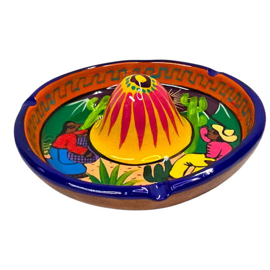 Vtg Mexican Folk Art Sombrero Ashtray Pottery Hand Painted Signed