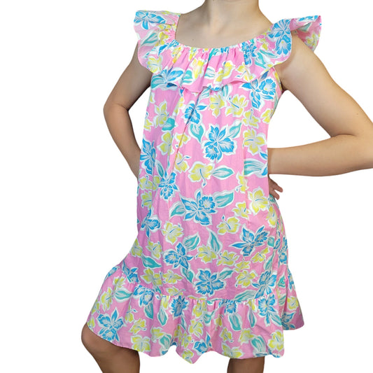 Vintage Lee Fashion Hawaii Girls Muumuu Dress Pink Floral Sz 6 Cotton Poly Blend