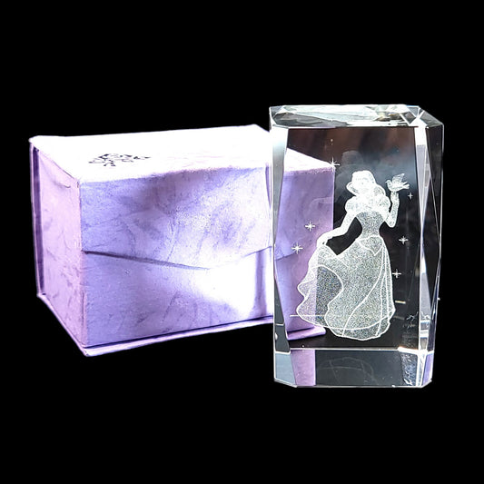 3D Laser Etched Snow White with Bird Crystal Paperweight in Box 3 x 2 x 2" Original Box