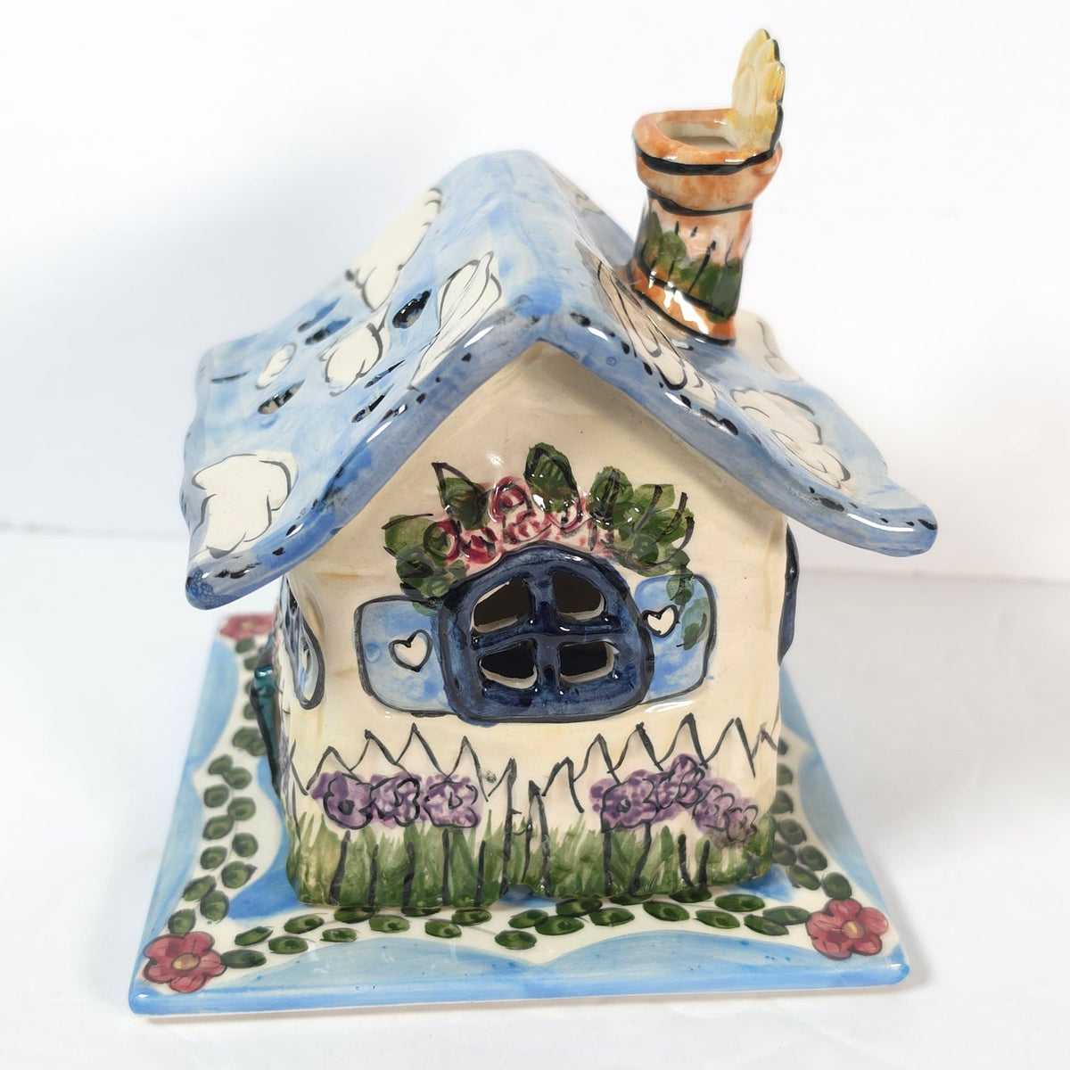 Vintage Blue Sky Little Bit of Heaven Cottage Tealight House & Plate 2000