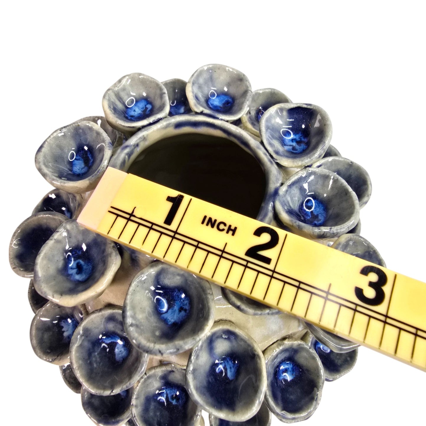 Vintage Art Pottery Barnacle Urchin Vase Thailand Blue Glaze Textured Figural 6"