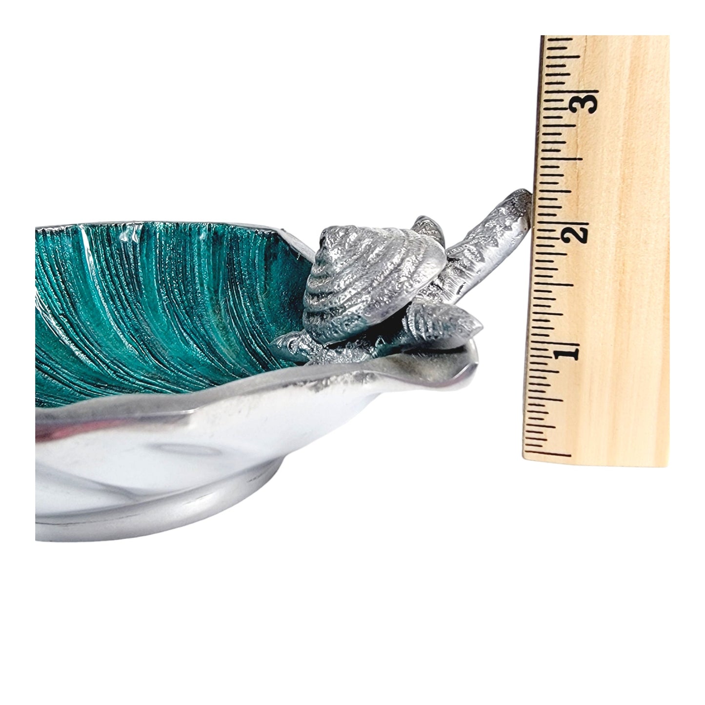 Teal Embelished Coquilles Scallop Shell Trinket Dish with Metal Starfish Shell